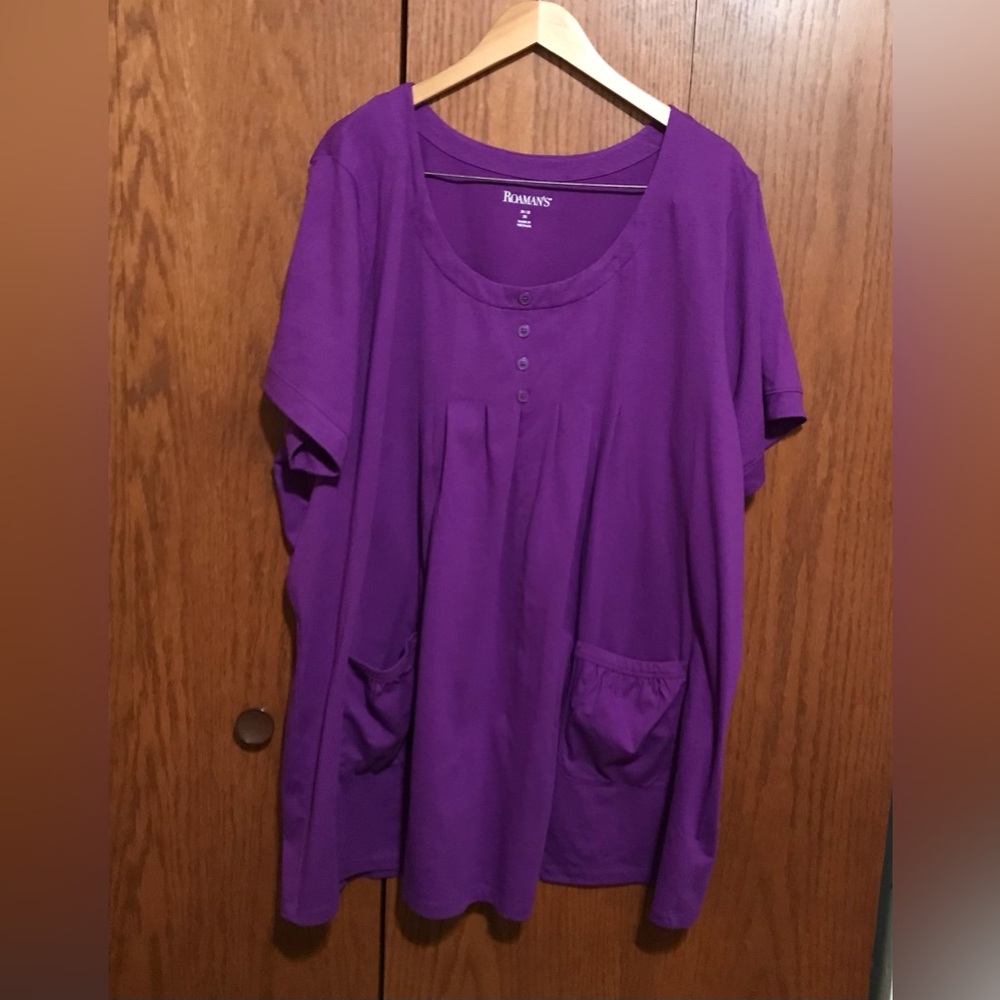 NWOT Women’s Roaman’s Size 30/32 3X Purple Top Shirt Tunic Pockets